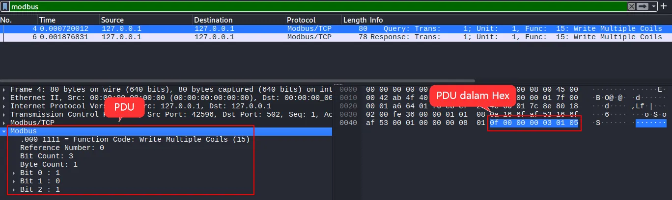 Analisis Traffic Write Multiple Coils (FC 15)