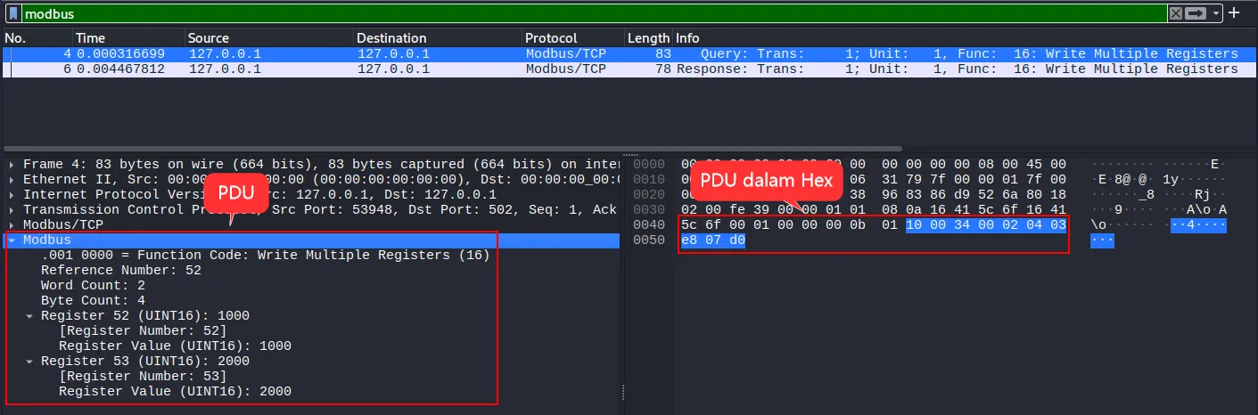 Analisis Traffic Write Multiple Registers (FC 16)
