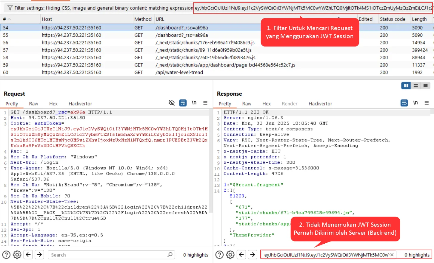Tidak Ditemukan JWT Session dari Respons Server